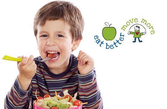 eat healthy shropshire logo and boy eating healthy